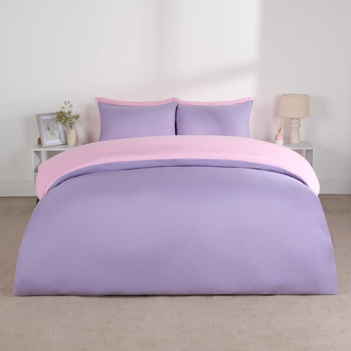 Brentfords Reversible Duvet Cover Set - Lilac/Pink >