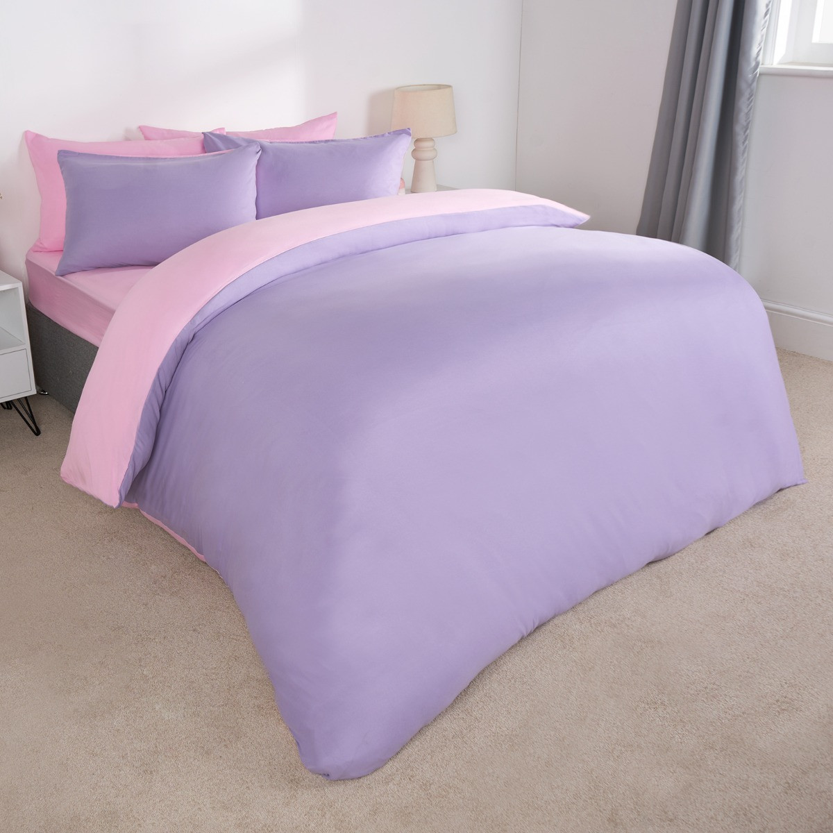 Brentfords Microfibre Reversible Duvet Set, Lilac/Pink - Double>