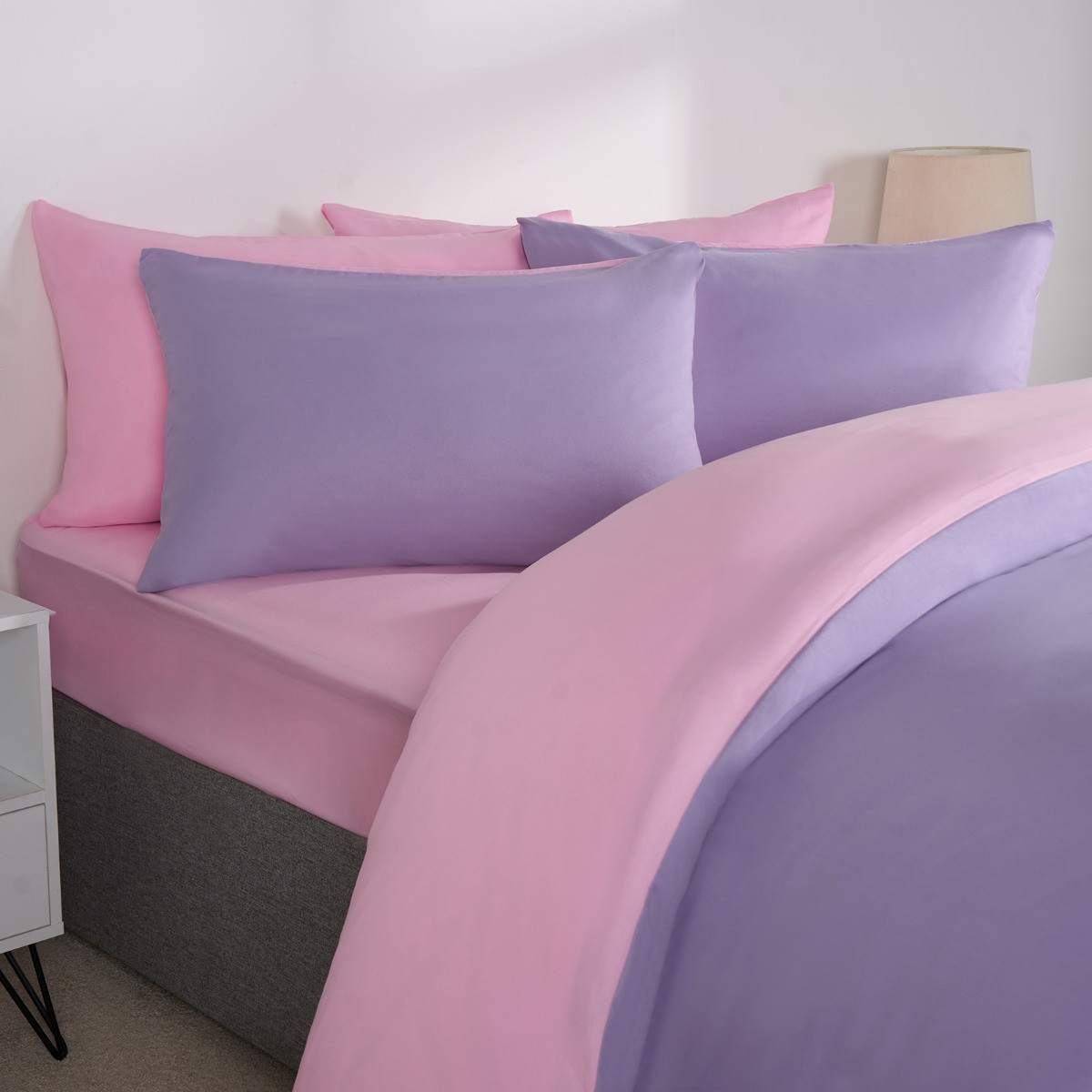 Brentfords Microfibre Reversible Duvet Set, Lilac/Pink - Double>