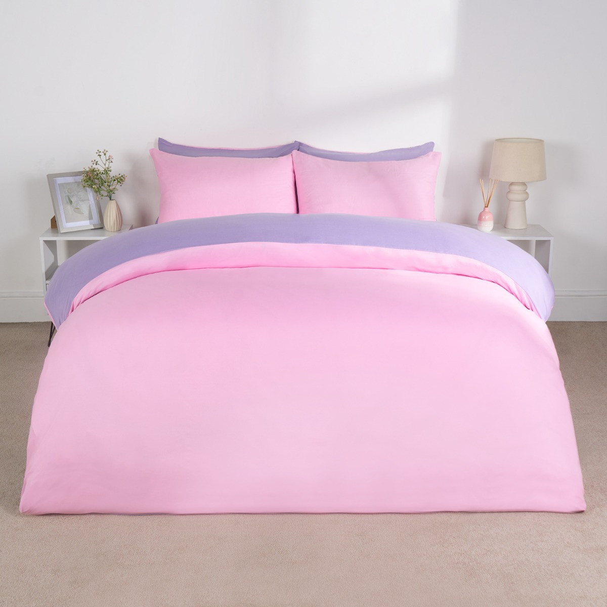 Brentfords Microfibre Reversible Duvet Set, Lilac/Pink - Double>