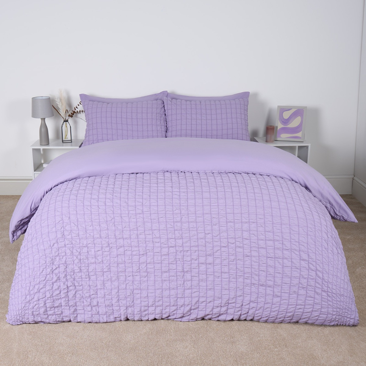 OHS Geometric Seersucker Duvet Set - Lilac>