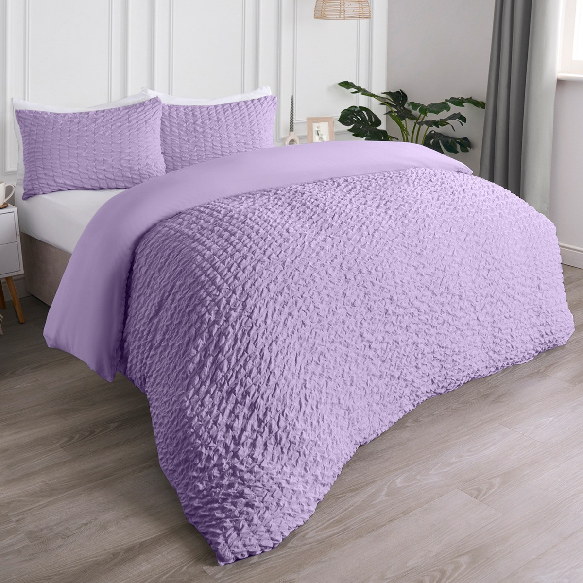 OHS Geometric Seersucker Duvet Set - Lilac>