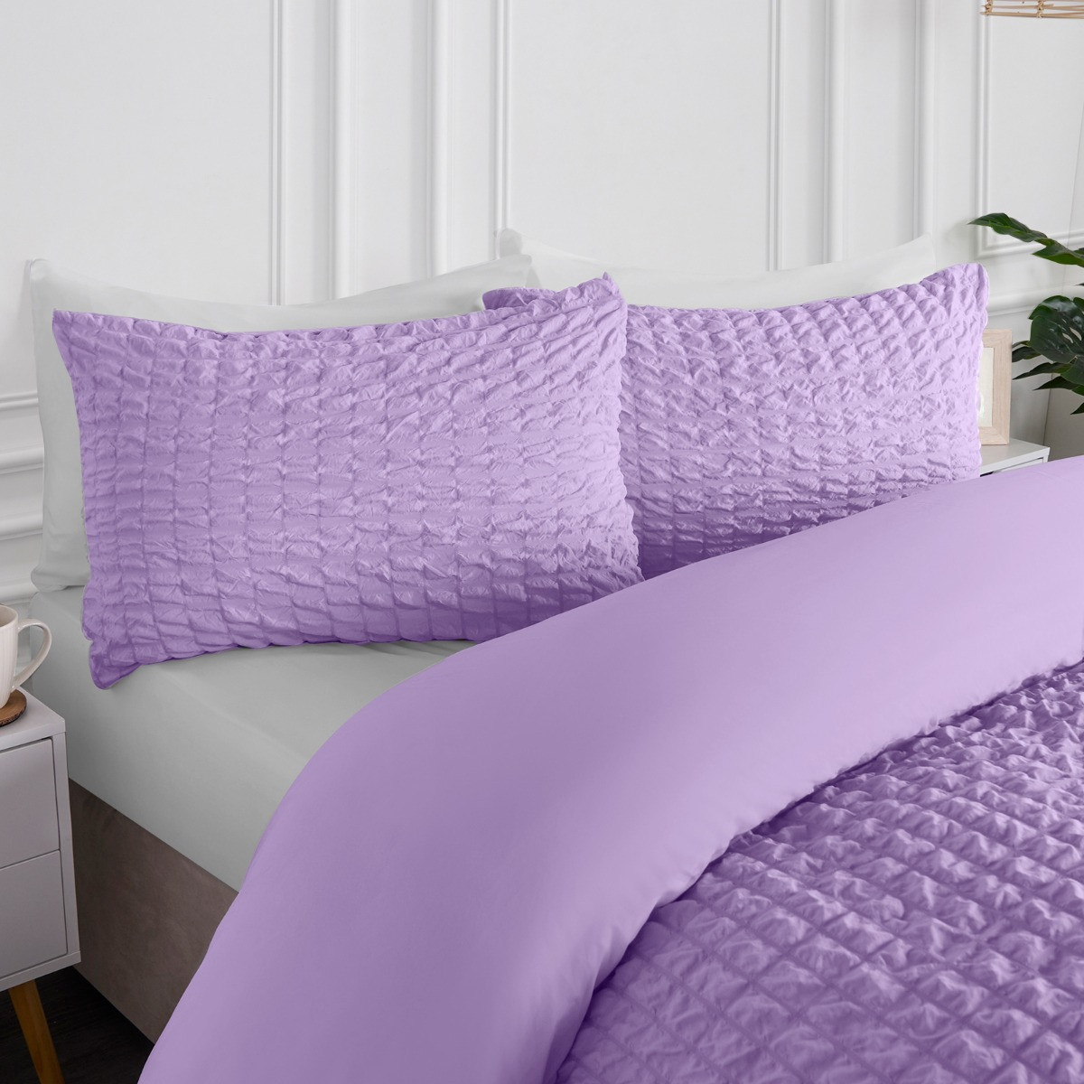 OHS Geometric Seersucker Duvet Set - Lilac>