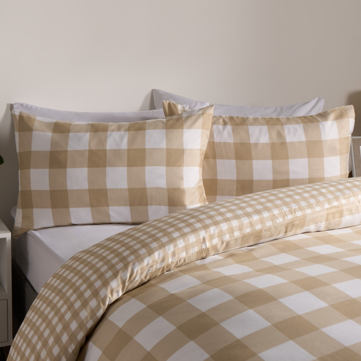 OHS Gingham Reversible Duvet Cover Set - Natural>