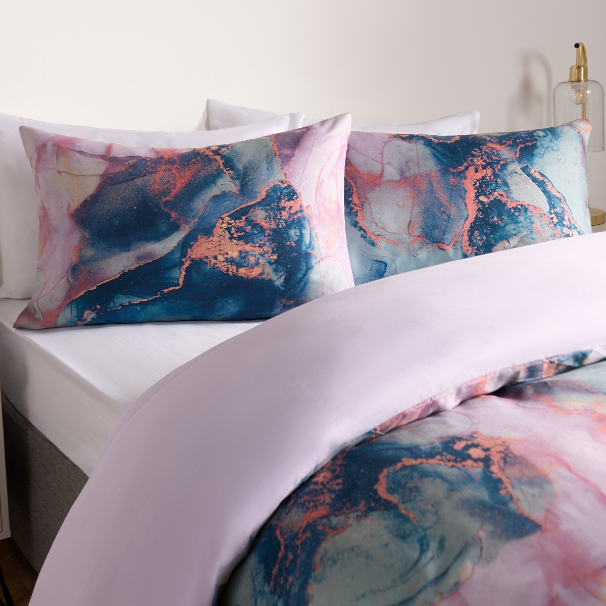 OHS Marble Print Duvet Set - Lilac/Blue >