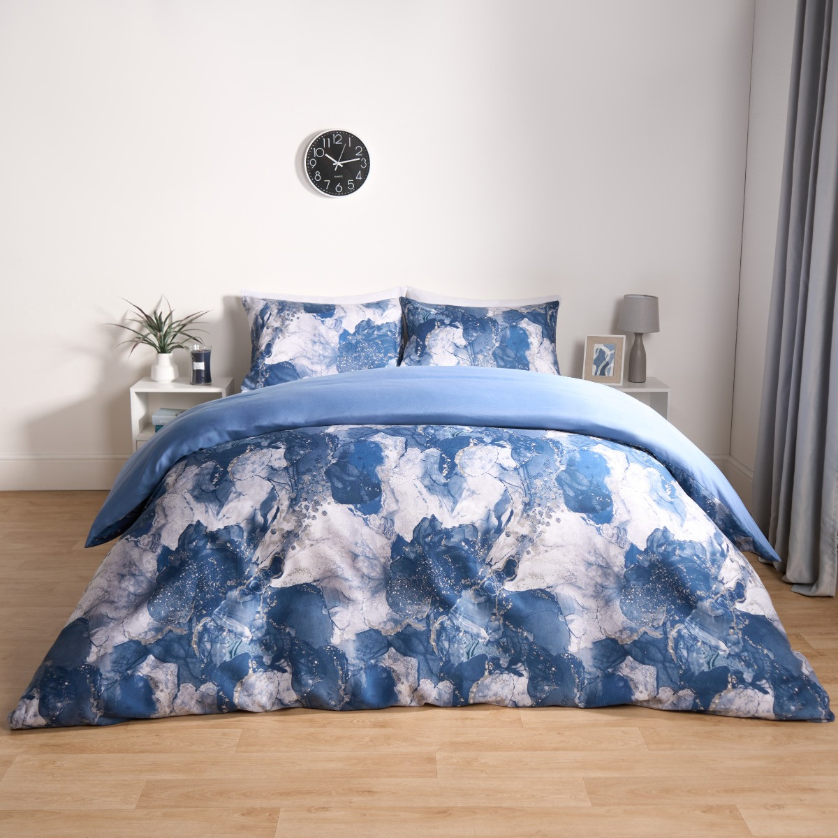 OHS Marble Print Duvet Set - Navy>