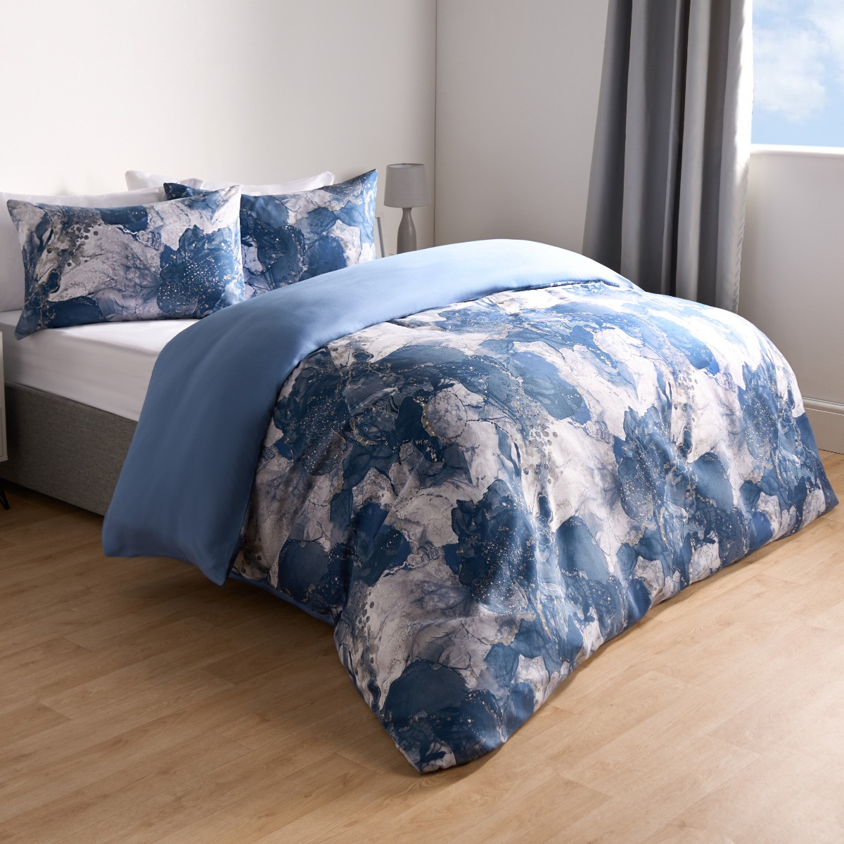 OHS Marble Print Duvet Set - Navy>