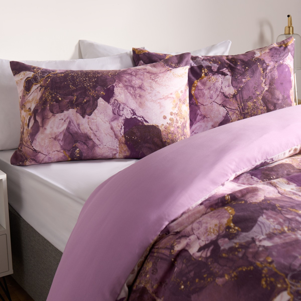 OHS Marble Print Duvet Set - Purple>