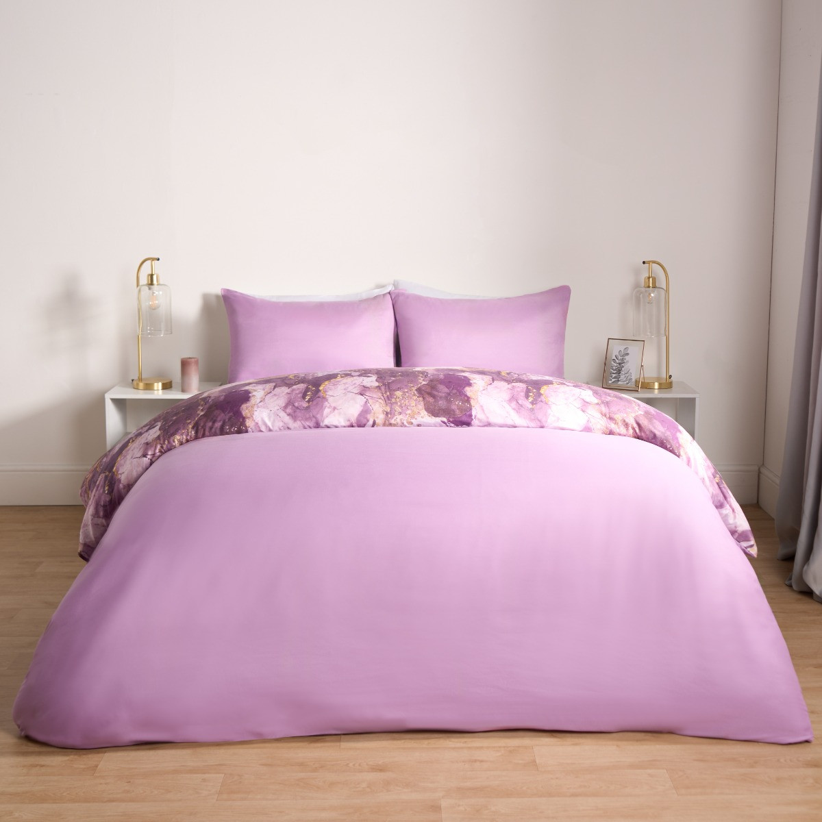 OHS Marble Print Duvet Set - Purple>