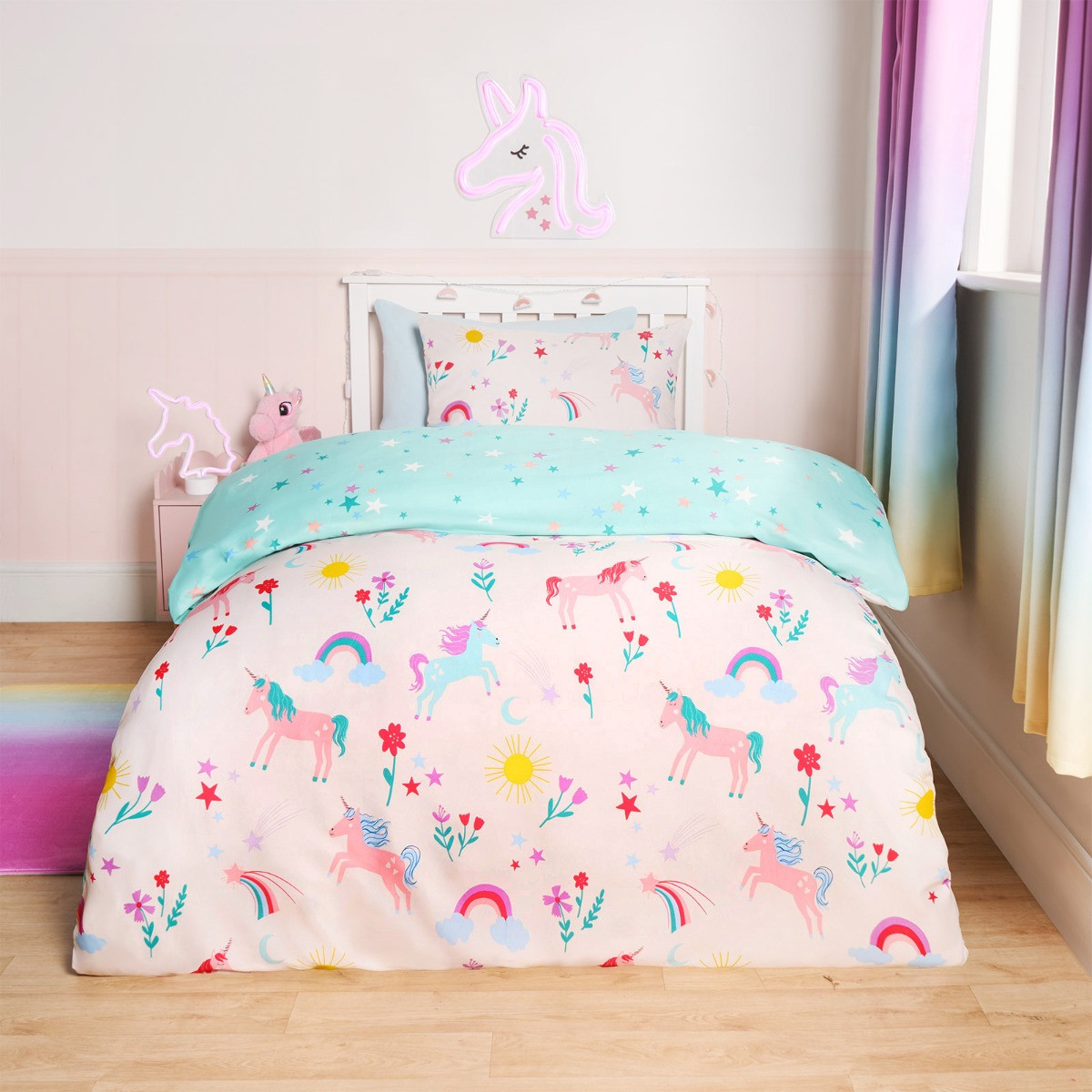 OHS Unicorn Magic Reversible Duvet Cover Set - Pink/Blue>