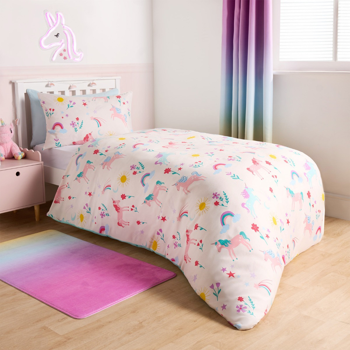 OHS Unicorn Magic Reversible Duvet Cover Set - Pink/Blue>