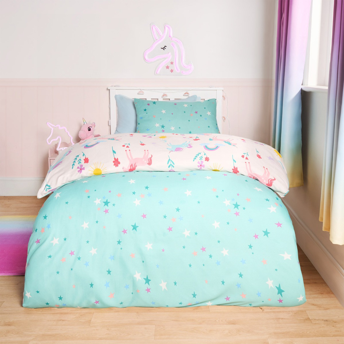 OHS Unicorn Magic Reversible Duvet Cover Set - Pink/Blue>