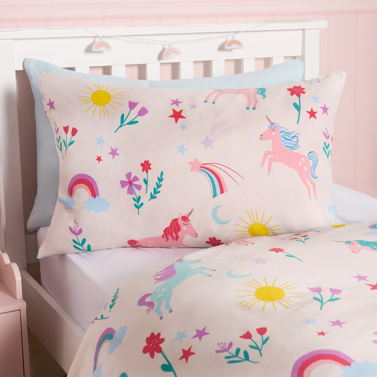 OHS Unicorn Magic Reversible Duvet Cover Set - Pink/Blue>