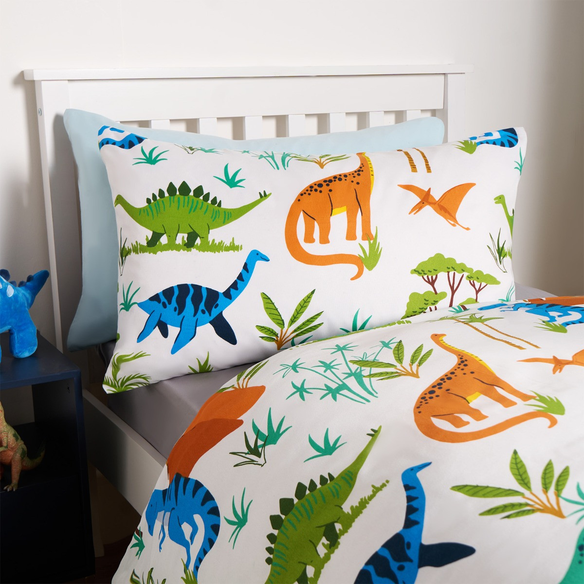 OHS Dinosaur Reversible Duvet Cover Set - White/Blue>