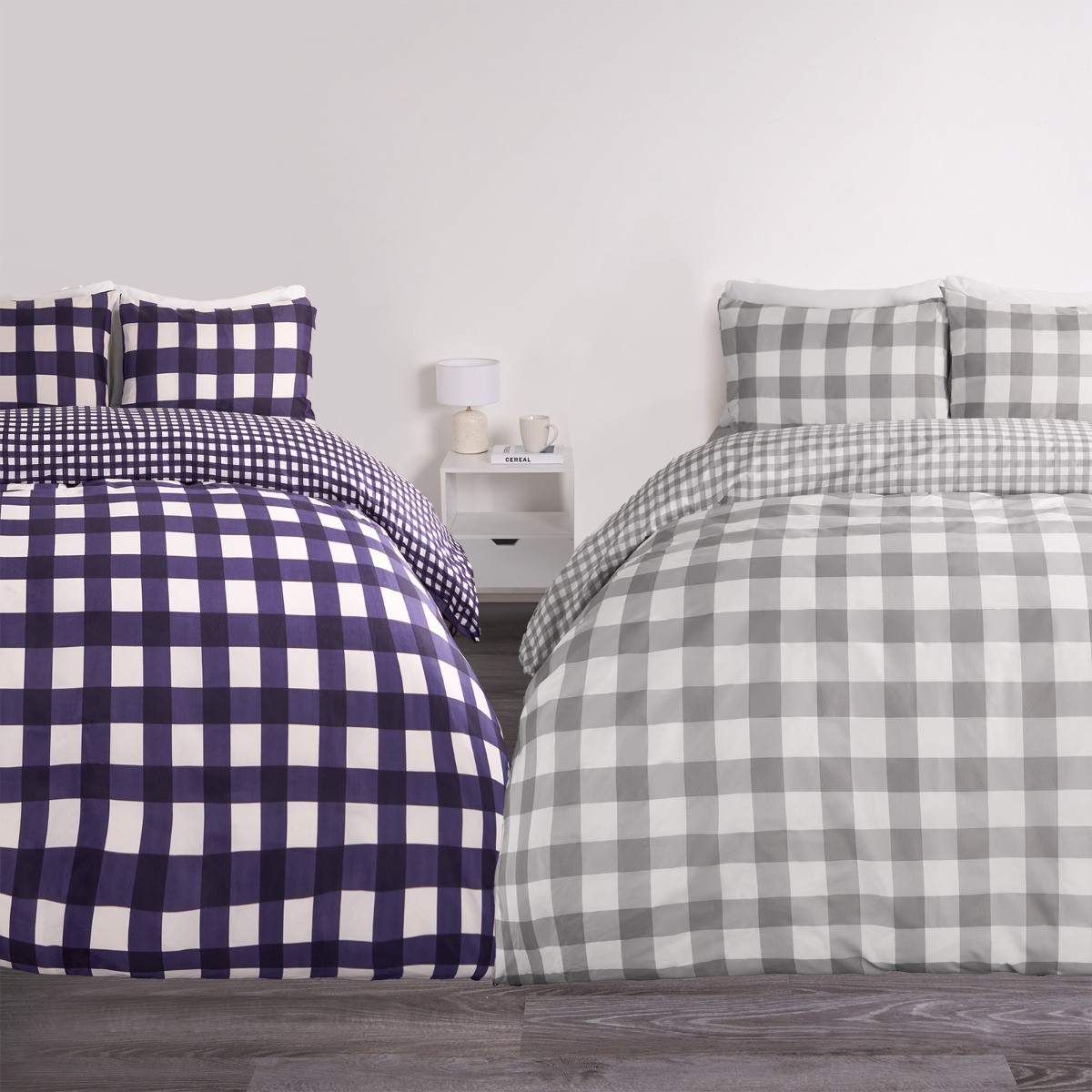 OHS Gingham Duvet Cover Sets 2 Pack - Navy & Grey>