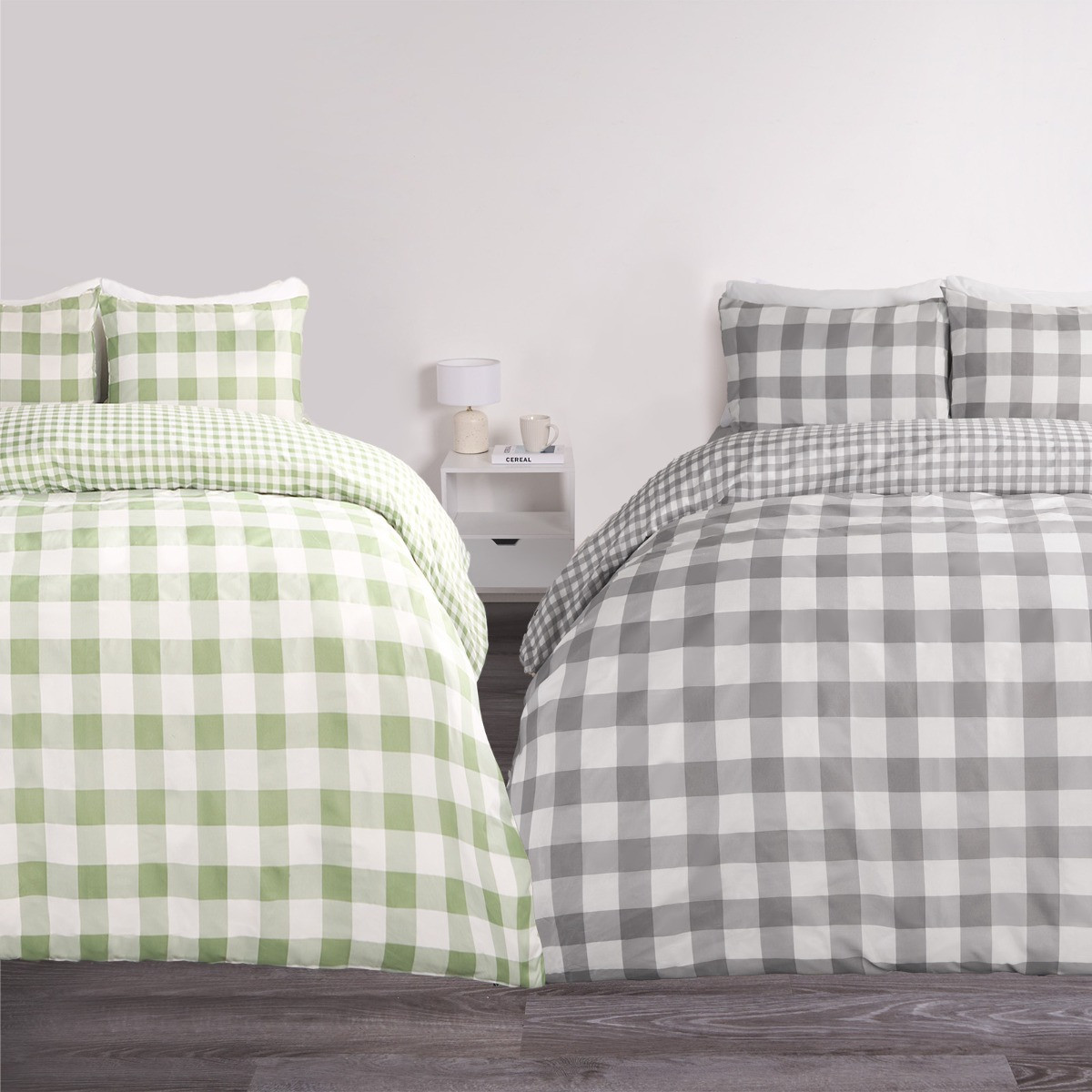 OHS Gingham Duvet Cover Sets 2 Pack - Sage & Grey>