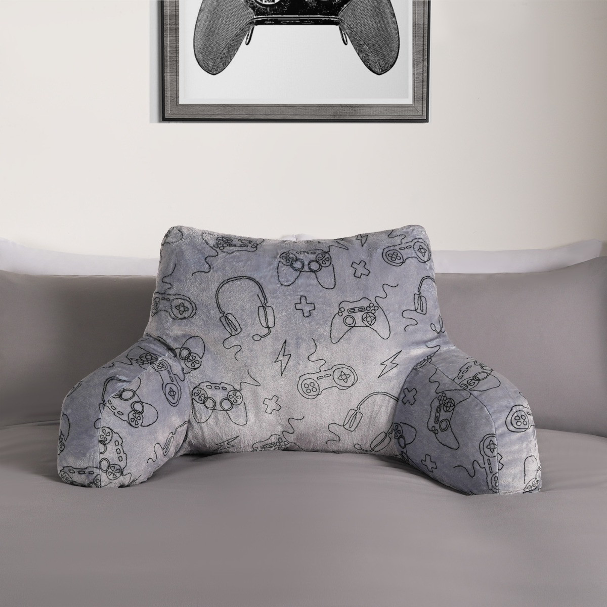 OHS Gaming Print Cuddle Cushion - Grey >