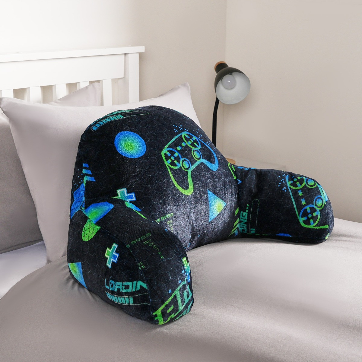 OHS Kids Neon Gaming Fleece Cuddle Cushion - Black>