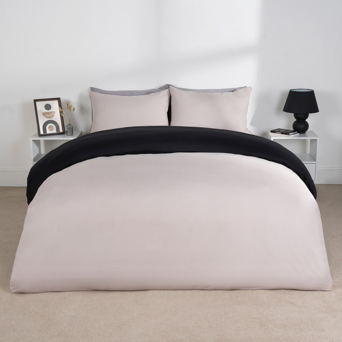 Brentfords Reversible Duvet Cover Set - Black/Natural>