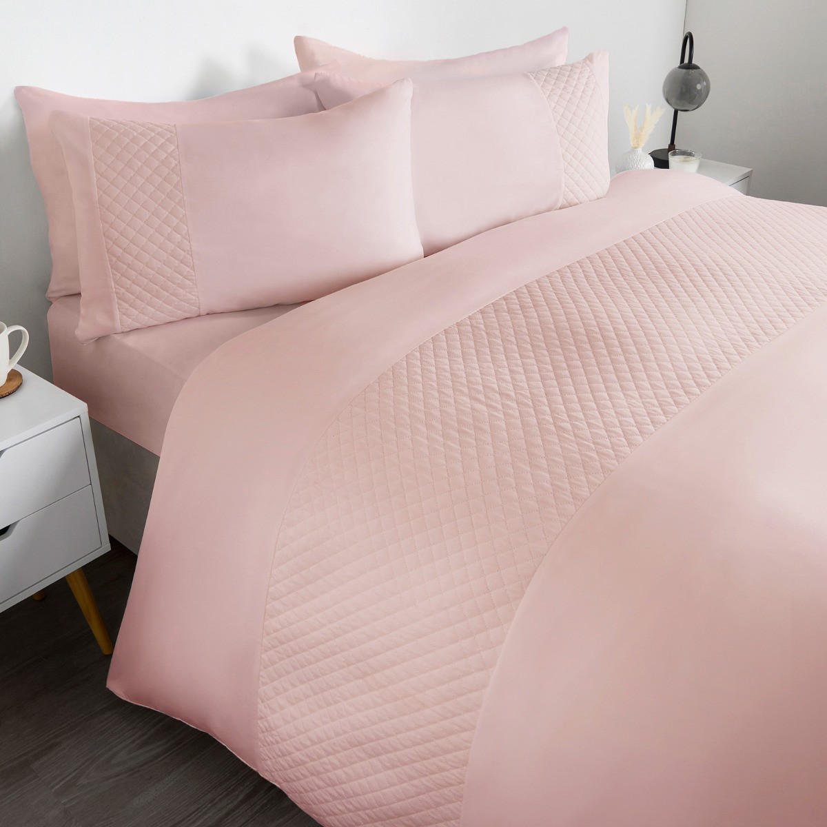 OHS Pinsonic Grid Panel Duvet Set - Blush>