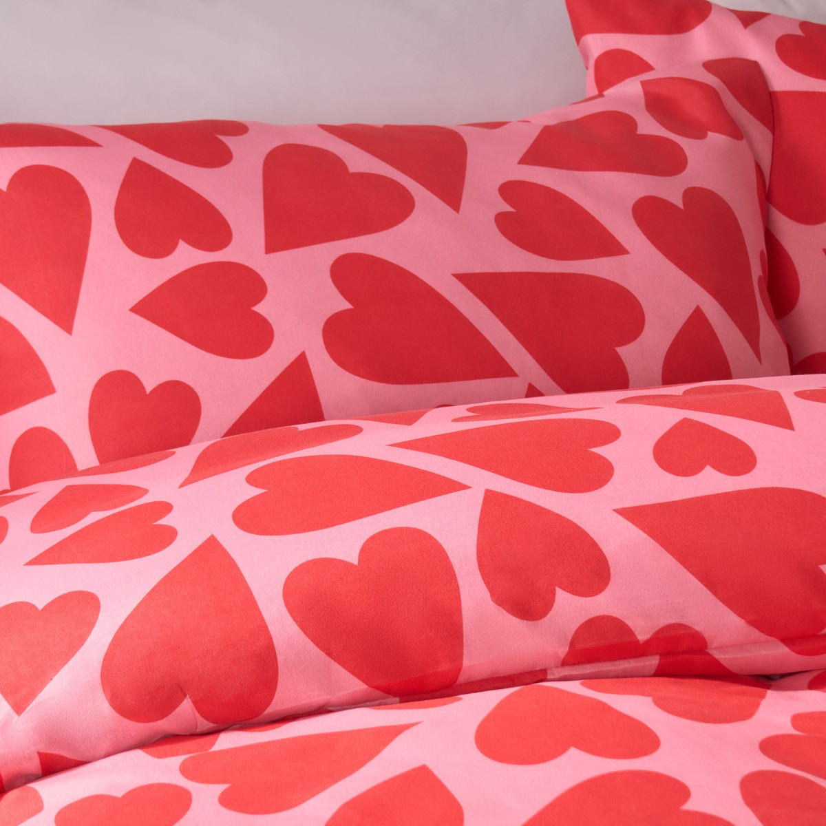 OHS Hearts Print Duvet Cover Set - Pink/Red>