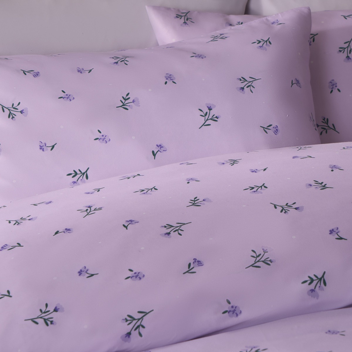 OHS Lavender Floral Frill Edge Duvet Cover Set, Lilac - King>