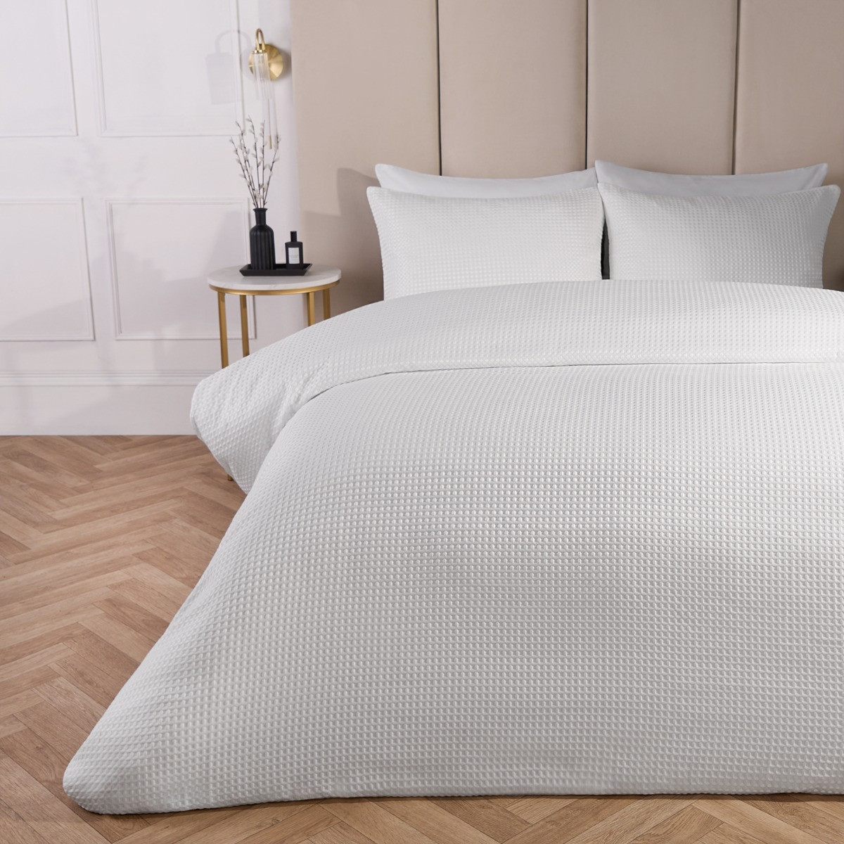 OHS Waffle Textured Luxury Duvet Cover Set - White>