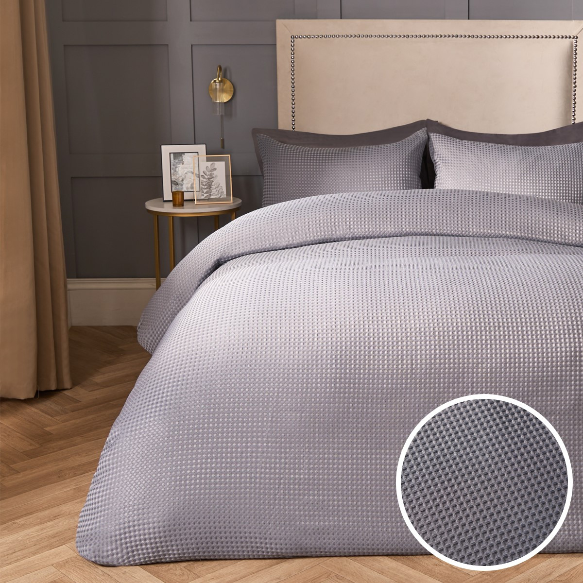 OHS Waffle Textured Luxury Duvet Cover Set - Grey>