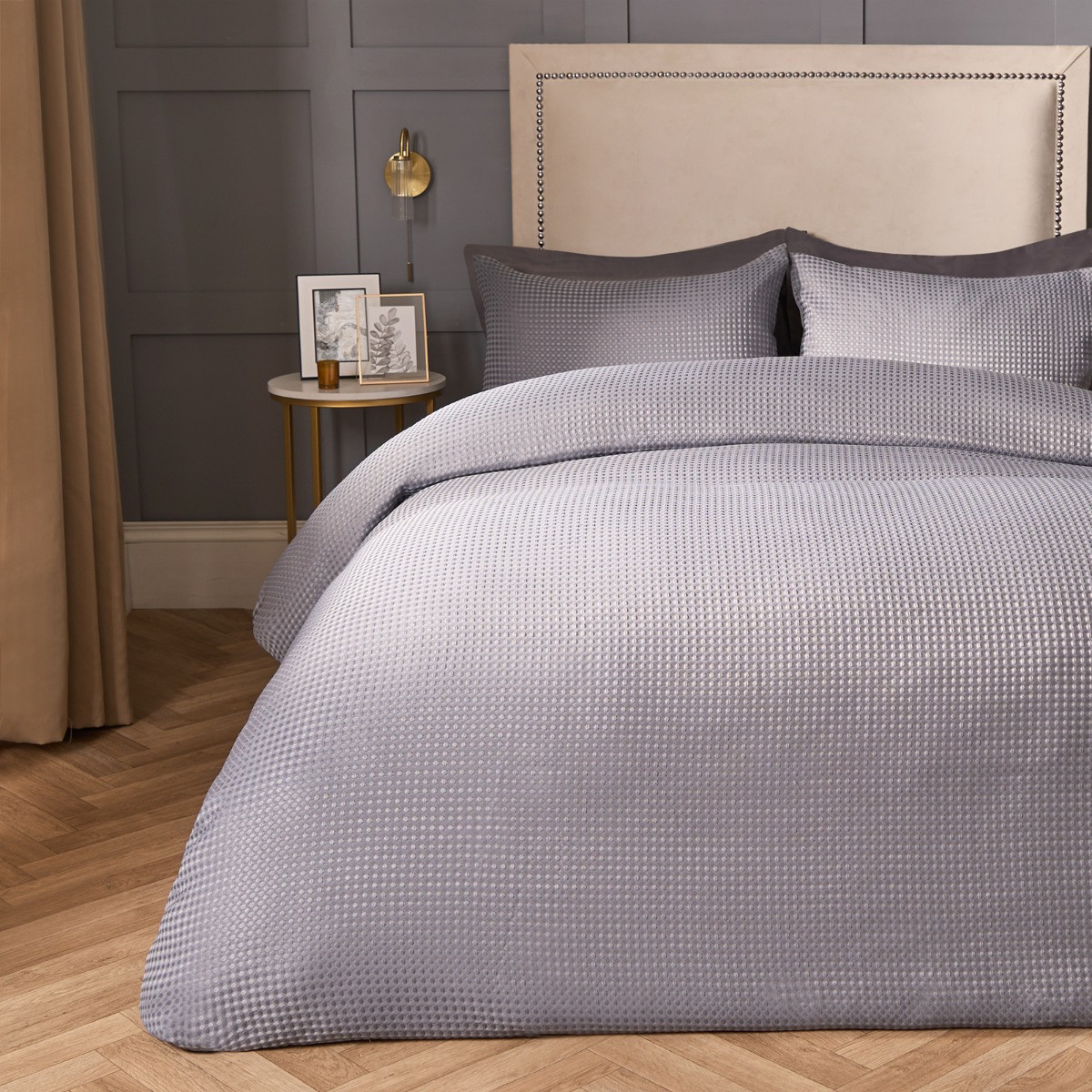 OHS Waffle Textured Luxury Duvet Cover Set - Grey>