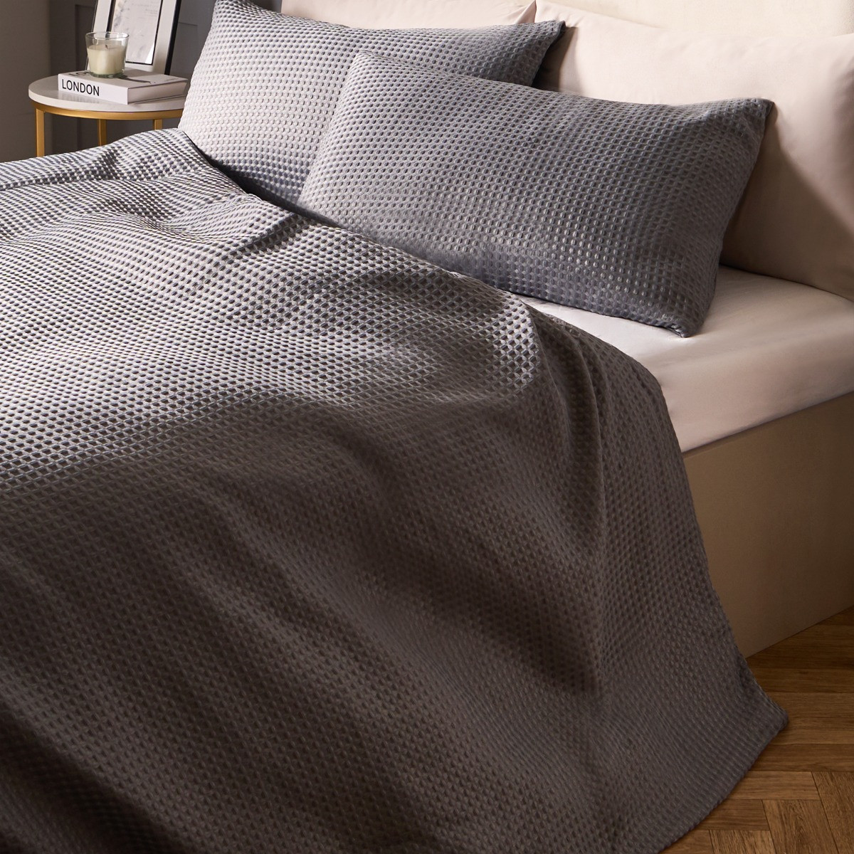 OHS Waffle Textured Luxury Duvet Cover Set - Grey>