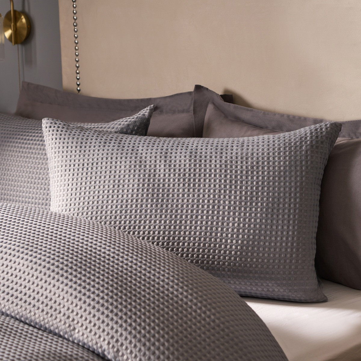 OHS Waffle Textured Luxury Duvet Cover Set - Grey>