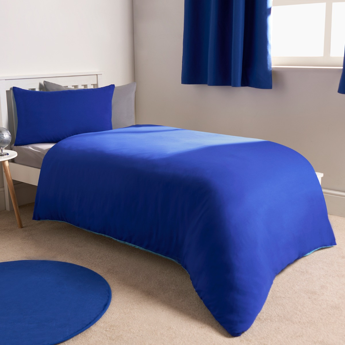 Brentfords Reversible Duvet Cover Set - Blue/Pale Blue>