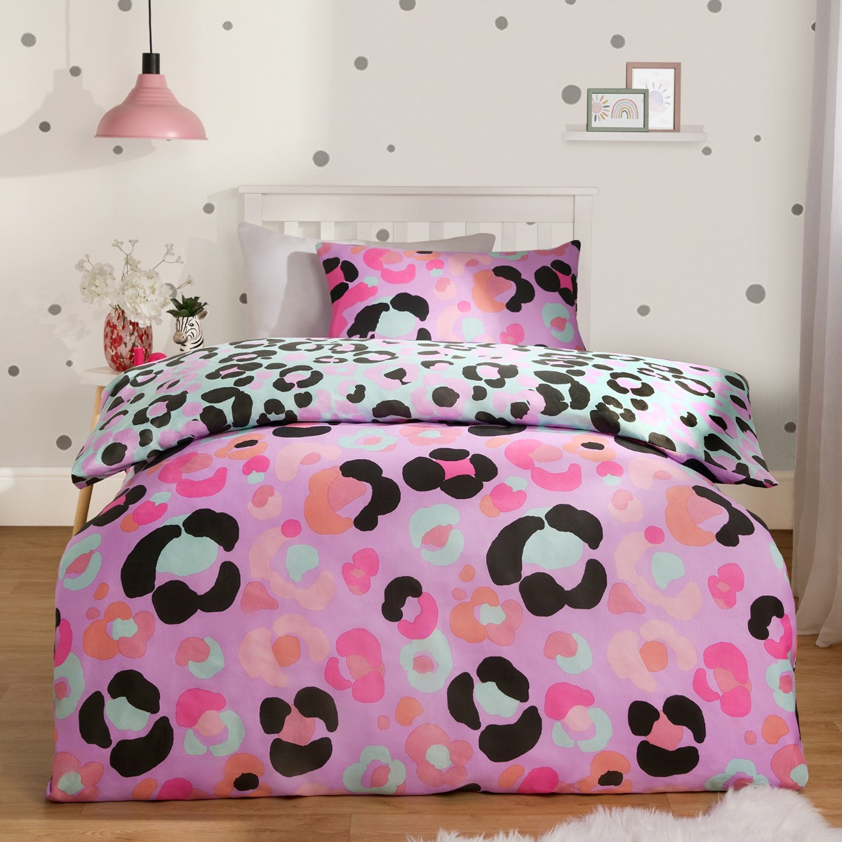 OHS Abstract Leopard Print Reversible Duvet Set - Lilac>