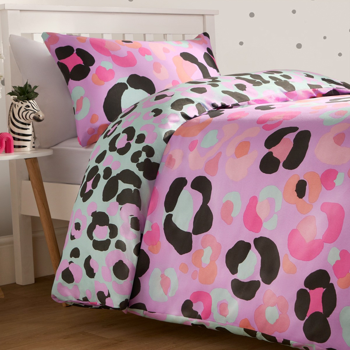 OHS Abstract Leopard Print Reversible Duvet Set - Lilac>
