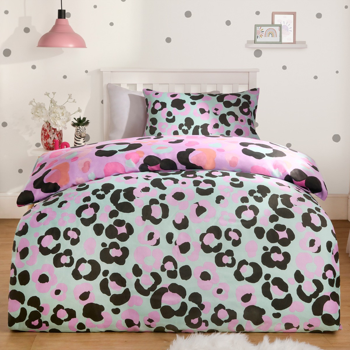 OHS Abstract Leopard Print Reversible Duvet Set - Lilac>