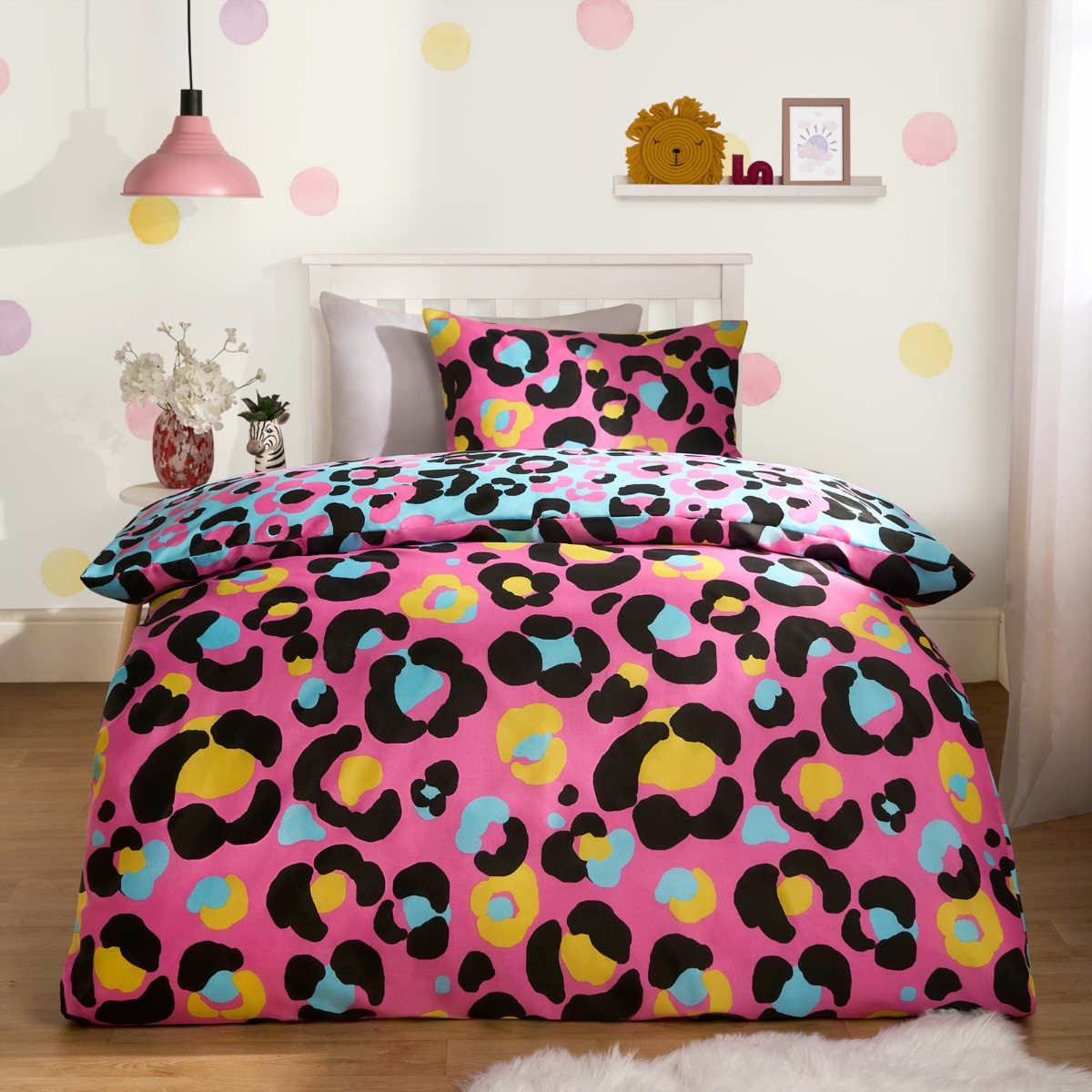 OHS Abstract Neon Leopard Print Reversible Duvet Set - Pink>