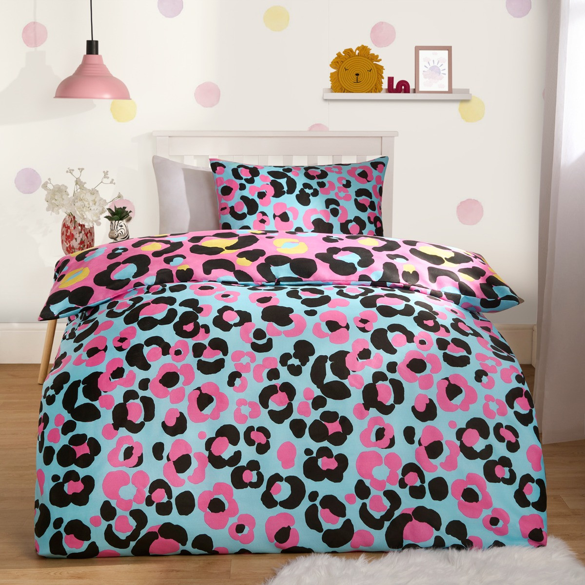 OHS Abstract Neon Leopard Print Reversible Duvet Set - Pink>