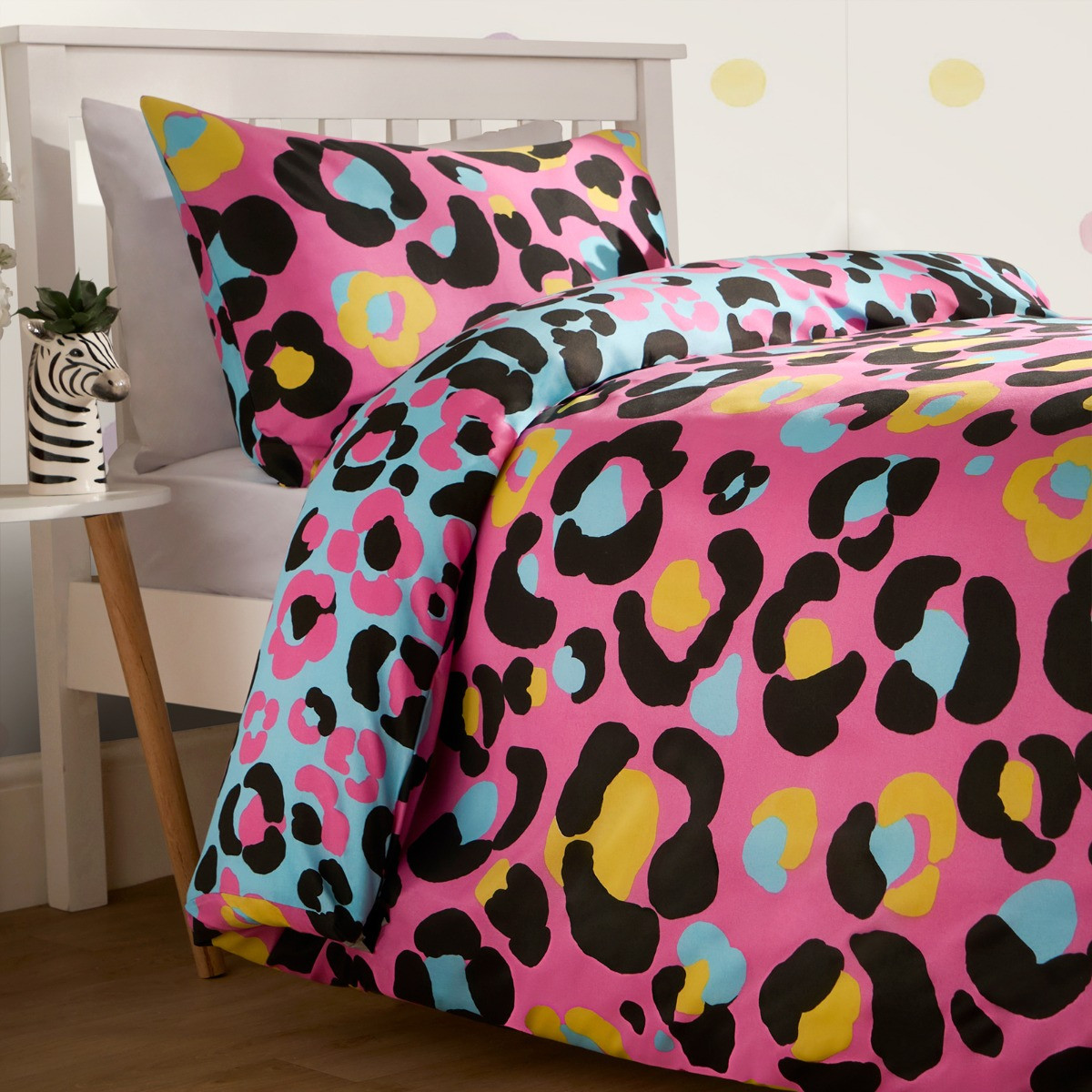 OHS Abstract Neon Leopard Print Reversible Duvet Set - Pink>