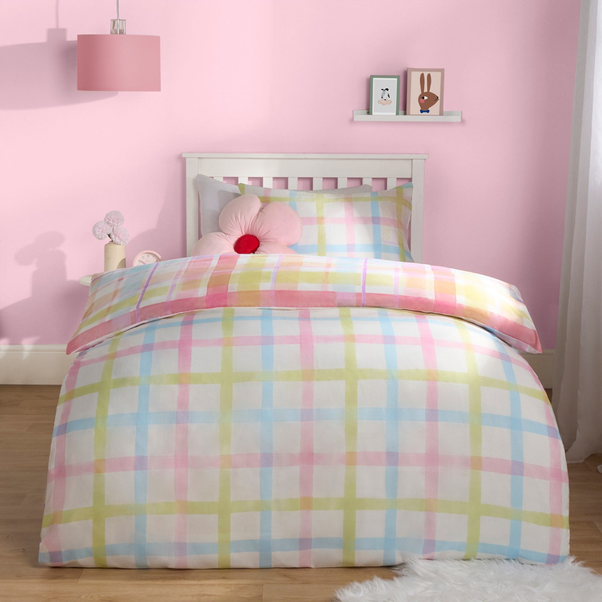 OHS Bright Pastels Gingham Reversible Duvet Set - Multi>