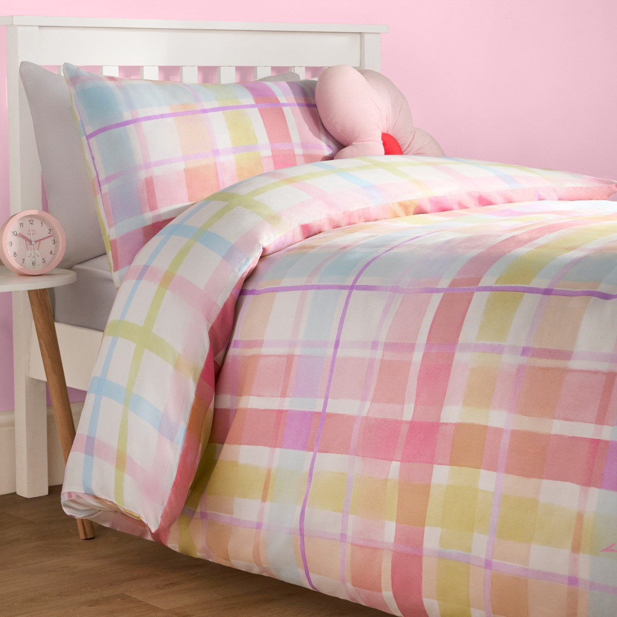 OHS Bright Pastels Gingham Reversible Duvet Set - Multi>