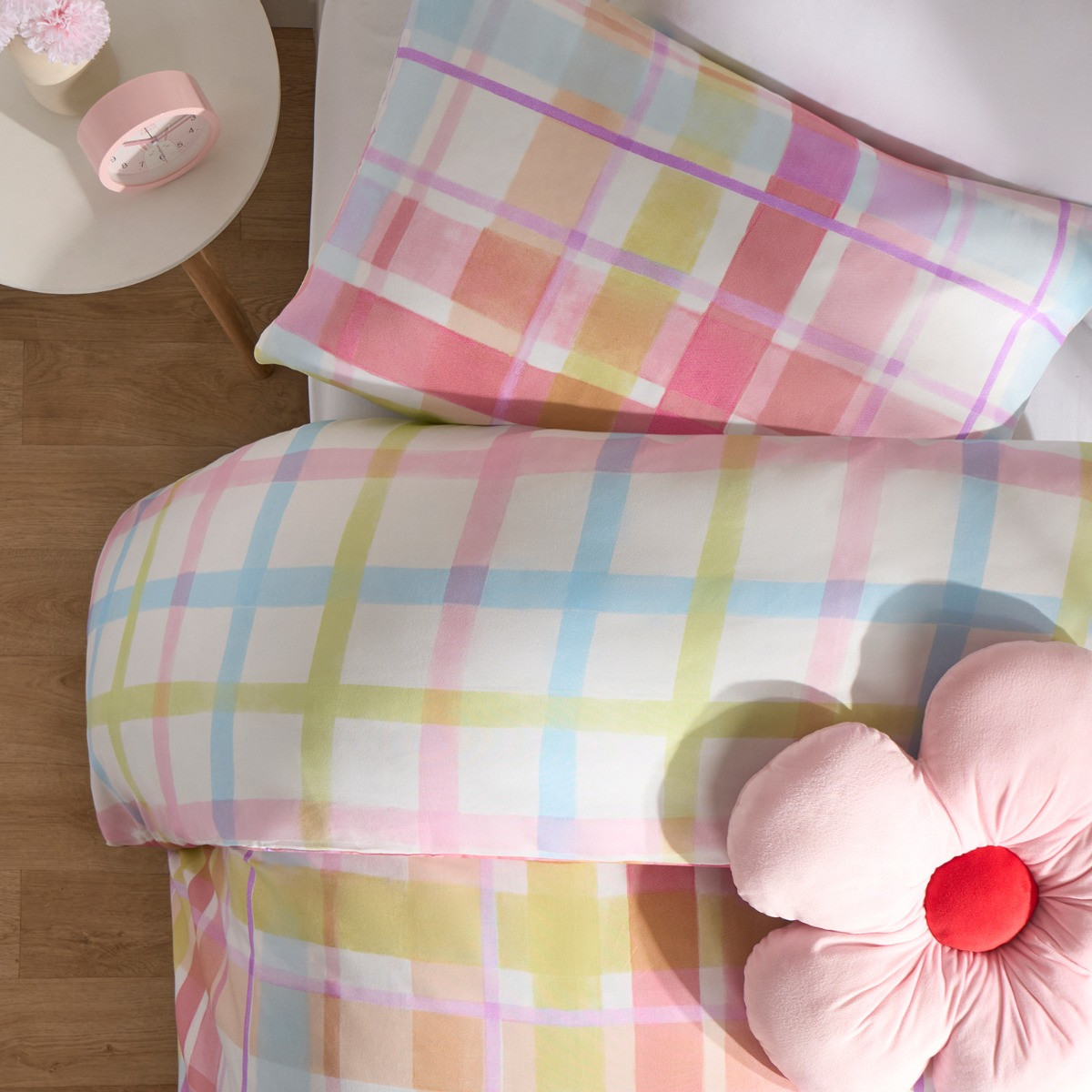 OHS Bright Pastels Gingham Reversible Duvet Set - Multi>
