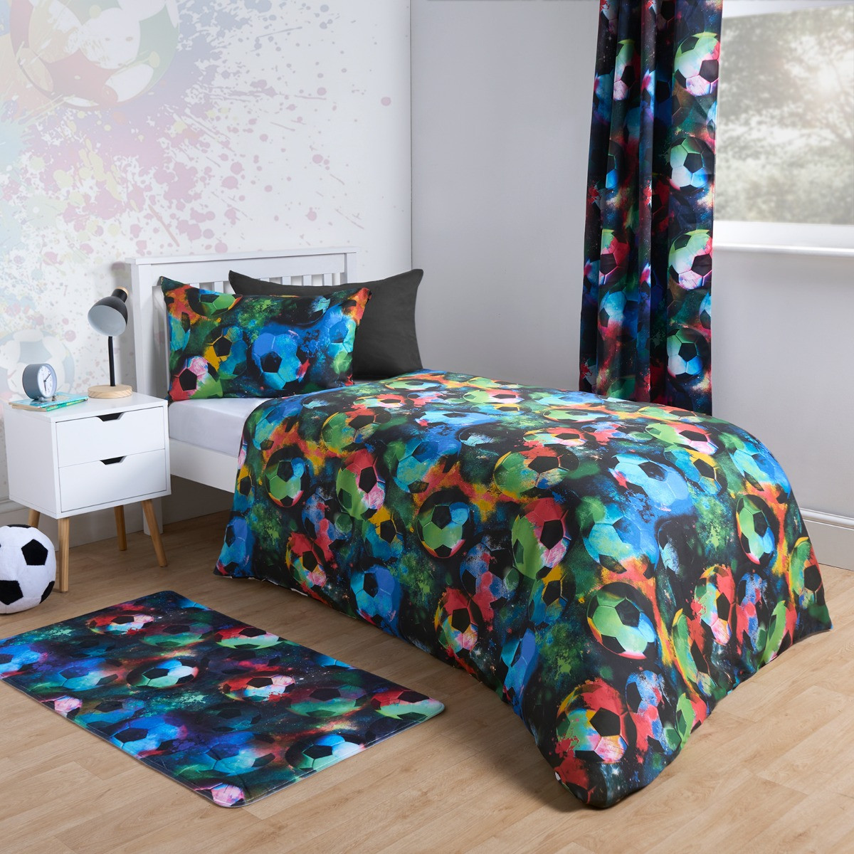 OHS Reversible Galaxy Neon Football Duvet Set - Neon>