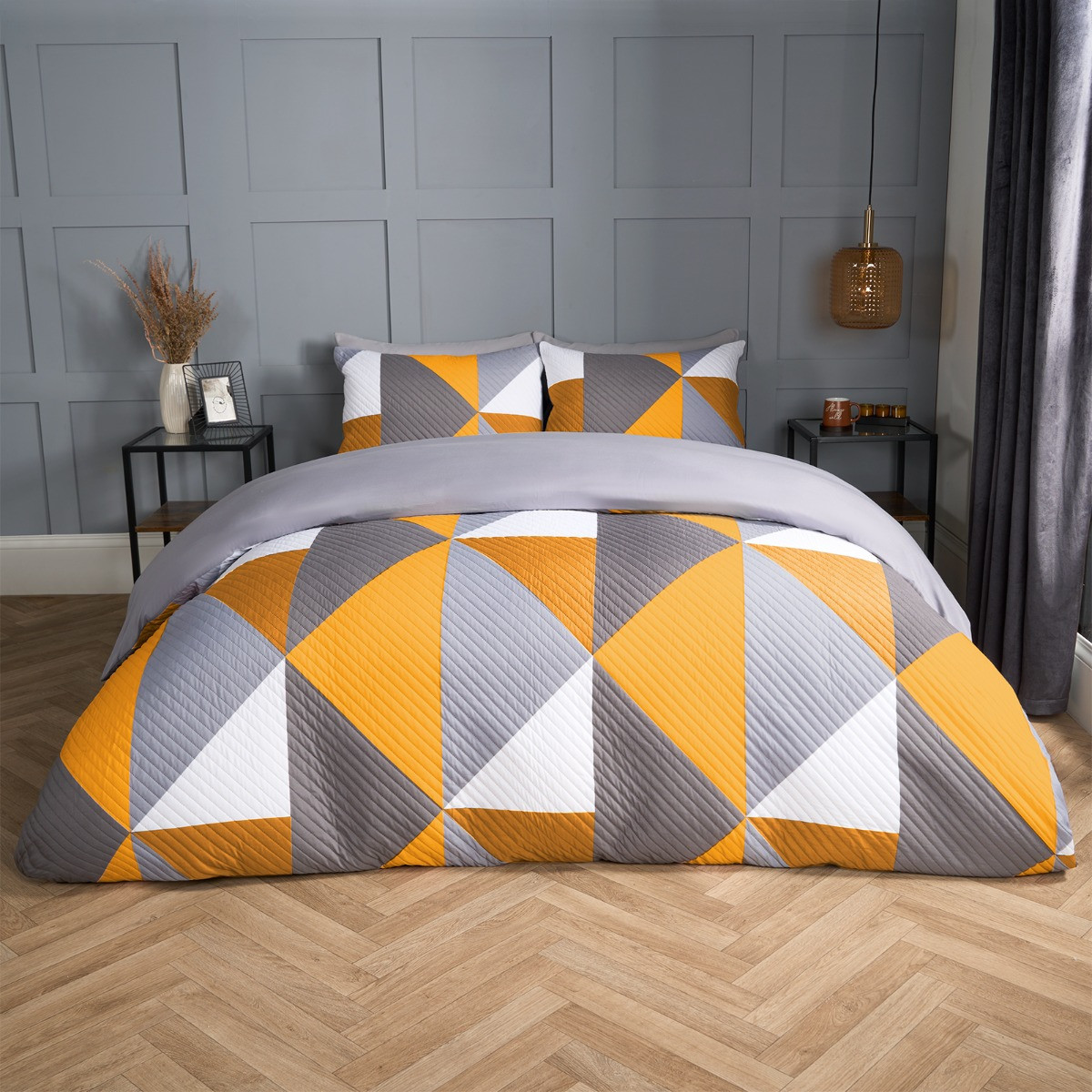 OHS Ralph Geometric Pinsonic Duvet Set, Ochre - King>