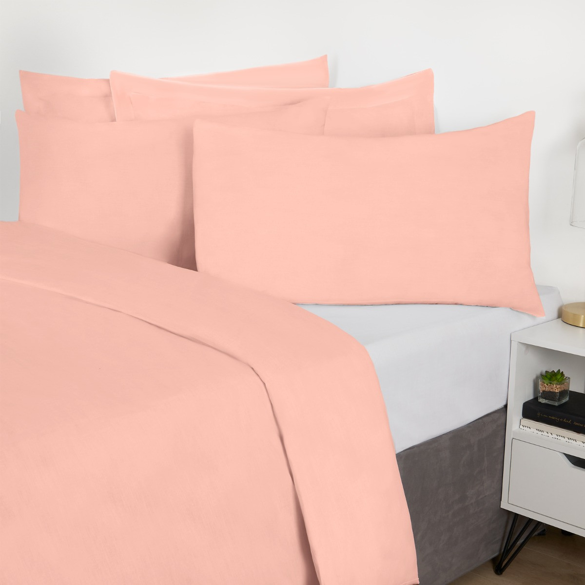 Highams 2 Pack Polycotton Housewife Pillowcases - Blush>