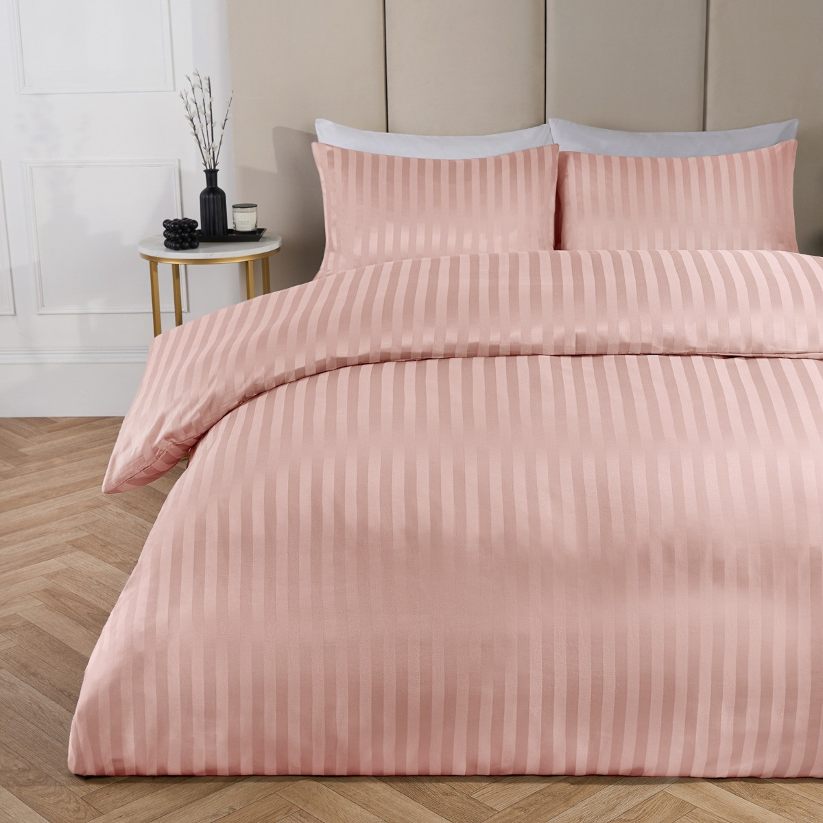 OHS Satin Stripe Duvet Set - Blush>