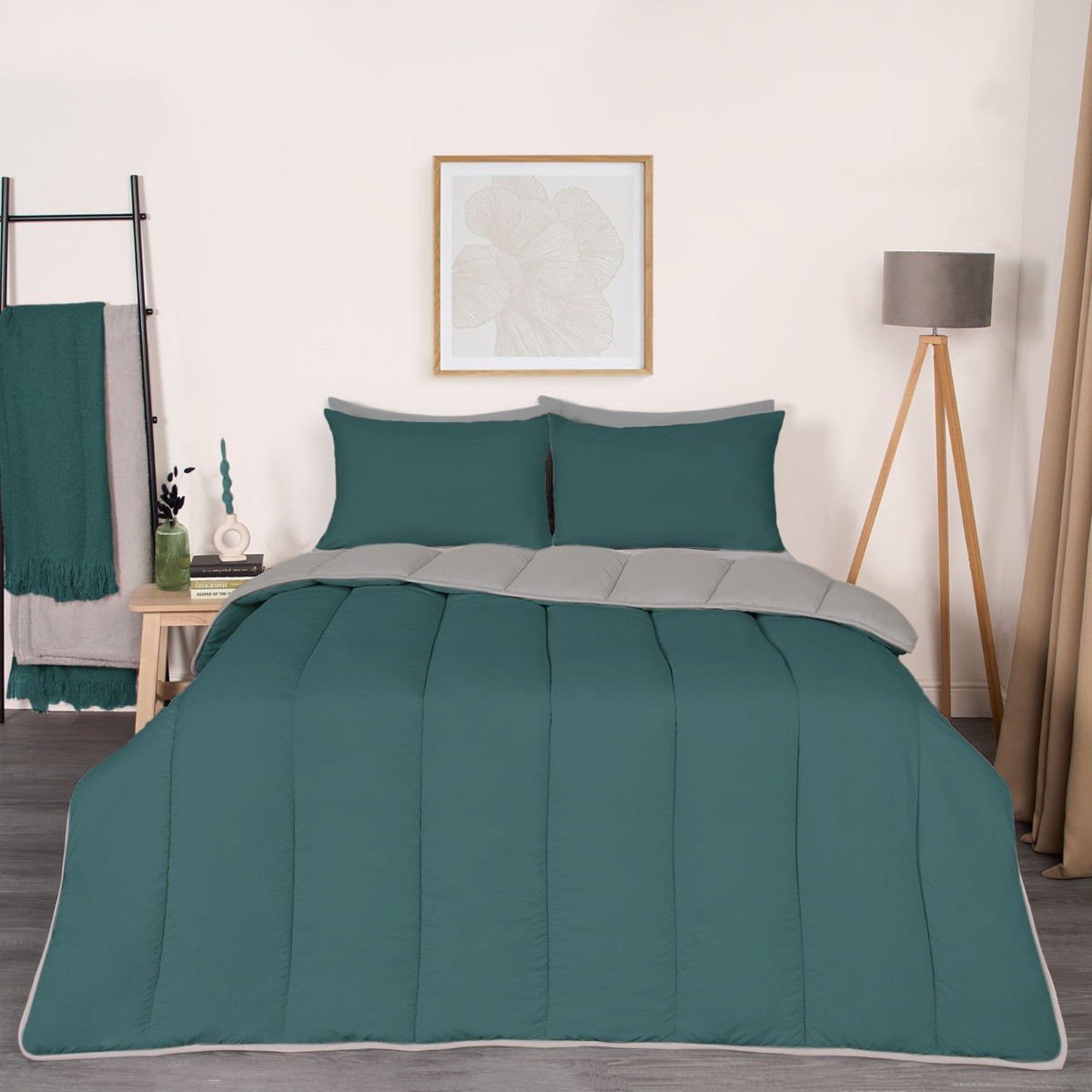 OHS Coverless 10.5 Tog Reversible Duvet & Pillowcase - Teal/Grey>