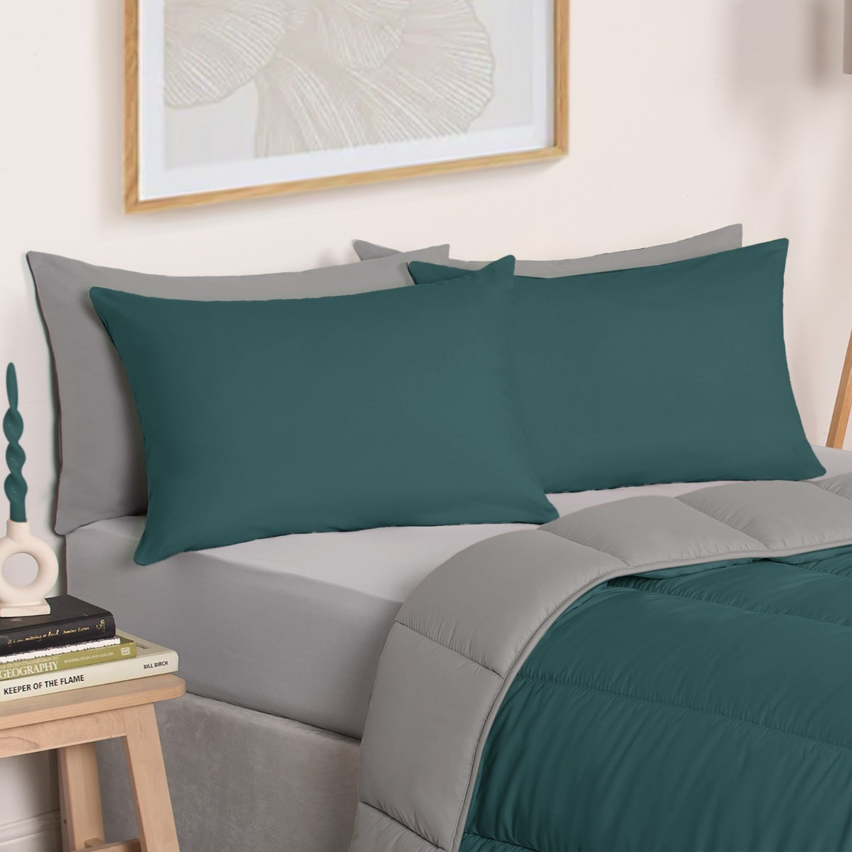 OHS Coverless 10.5 Tog Reversible Duvet & Pillowcase - Teal/Grey>