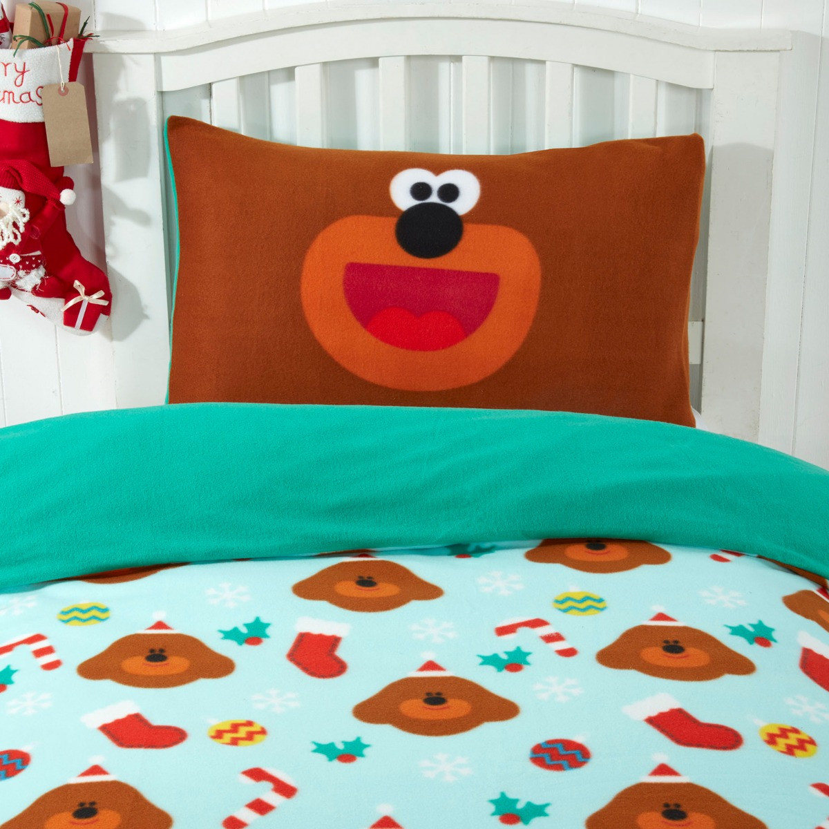 Kids Hey Duggee Christmas Decor Fleece Duvet Cover Set, Green - Single>