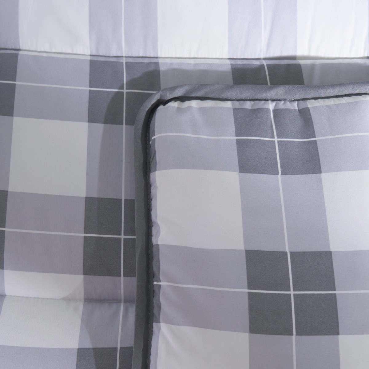 OHS Gingham Coverless 10.5 Tog Duvet & Pillowcases, Grey - King>