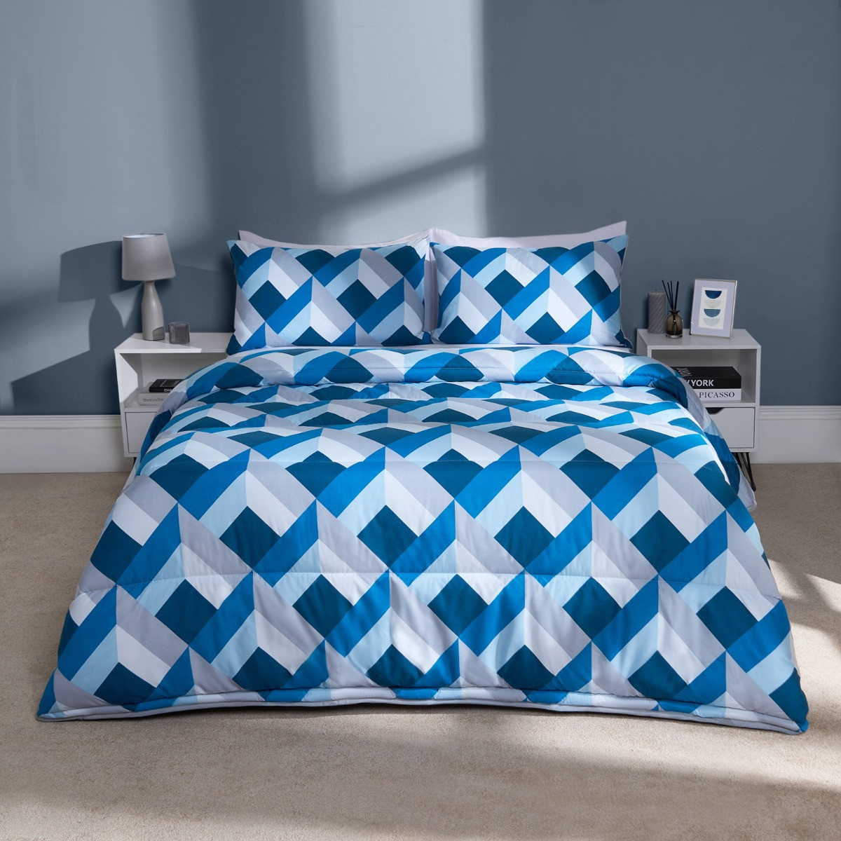 OHS Abstract Coverless 10.5 Tog Duvet & Pillowcases, Navy - Double>